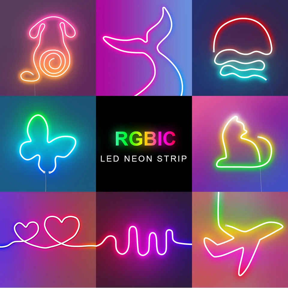 5V USB RGBIC Neon LED Strip WS2812 Fairy Dream Color RGB LED Neon Rope Lights with Bluetooth App and Remote For DIY Home Deocor