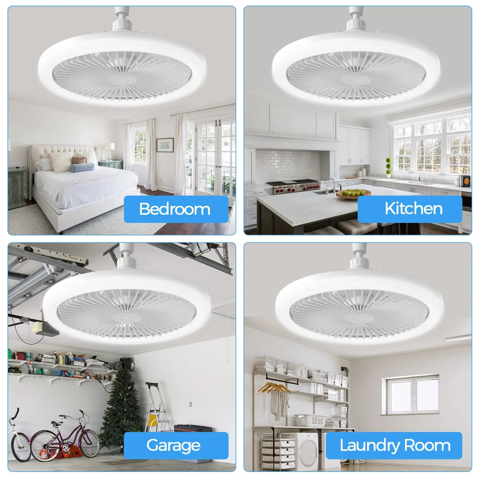 IRALAN Socket Ceiling Fan With Light E27 3 Fan Speeds Dimmable 3 Light Colors Easy To install For Bedroom Kitchen And Balcony