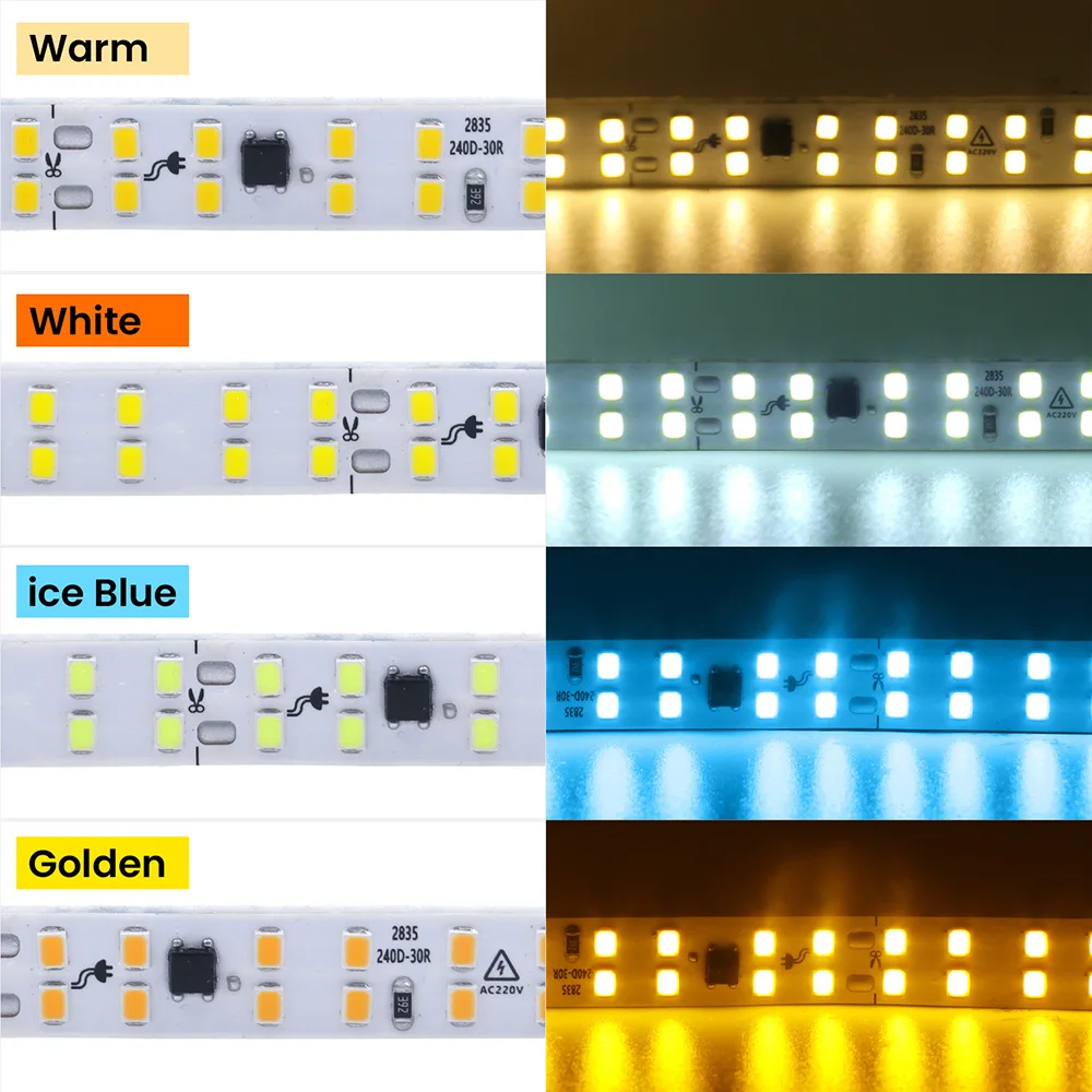 5m 10m 20m 50m Led Strip Light Adhesive Tape AC 220V 230V IP55 2835 120 240 LED Flexible Led Ribbon Stripe Home Lighting 9 Color