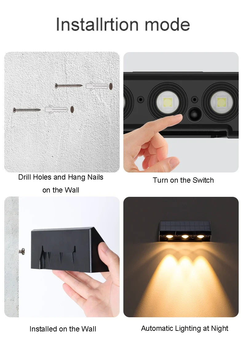 Solar Wall Light Outdoor Porch Lights Illumination Waterproof LED Lamp Bulb Automatic Lighting at Night for Garden Yard Balcony
