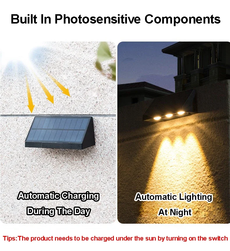 Solar Wall Light Outdoor Porch Lights Illumination Waterproof LED Lamp Bulb Automatic Lighting at Night for Garden Yard Balcony