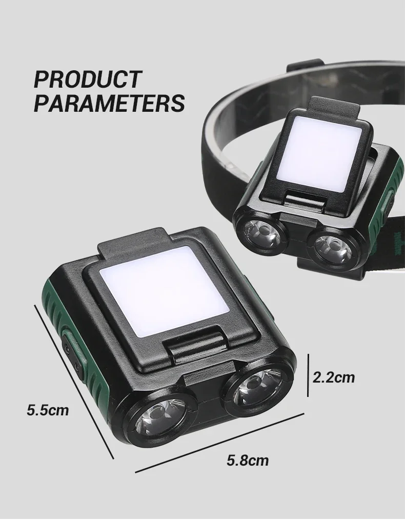 Sensor COB LED Headlamp Cap Clip Light USB Rechargeable Head Flashlight Built-in Battery Headlight Led Head for Fishing Camping
