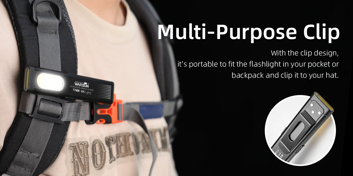 WARSUN T7 LED Torch Portable Mini Flashlight 800LM Rechargeable Pocket Light Magnetic Base Clip Work Light Hiking Fishing EDC
