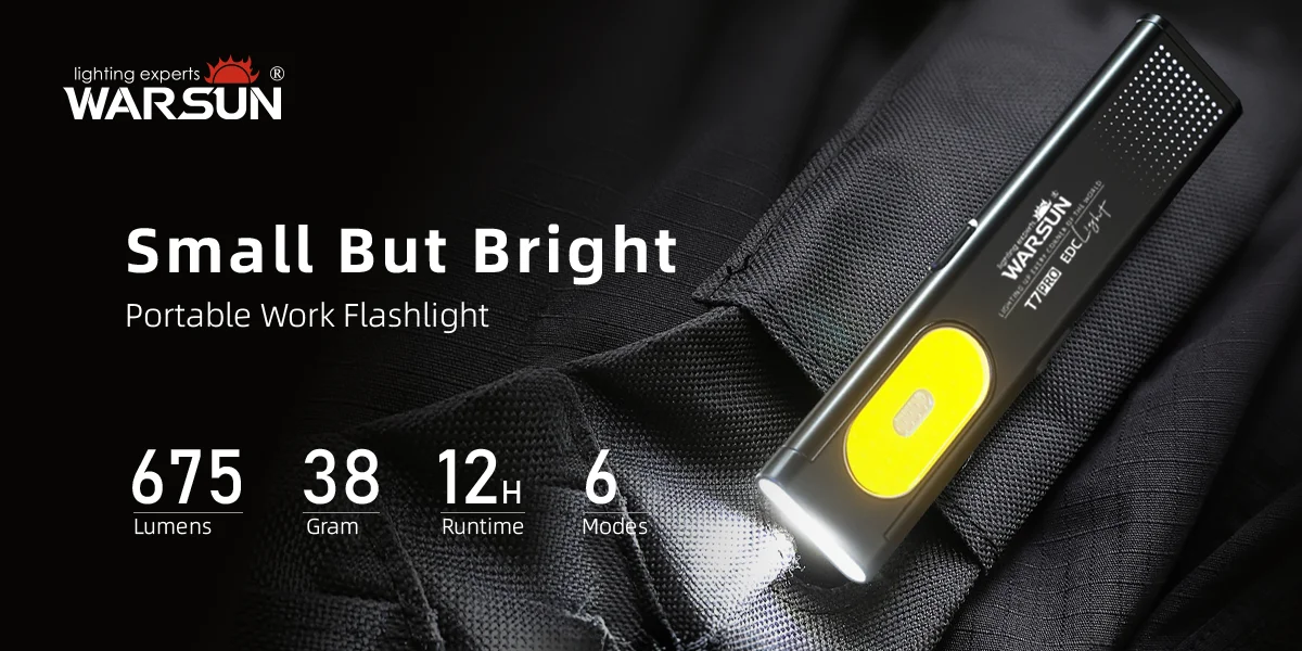 WARSUN T7 LED Torch Portable Mini Flashlight 800LM Rechargeable Pocket Light Magnetic Base Clip Work Light Hiking Fishing EDC