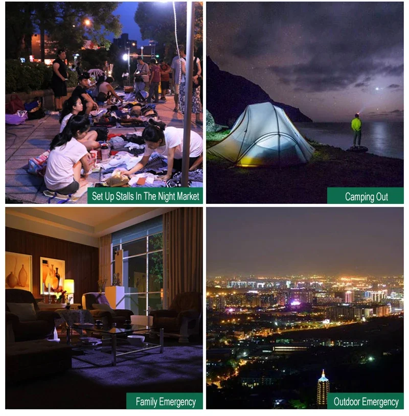 60W 80W Camping Light USB Rechargeable LED Emergency Lamp Outdoor Portable Lanterns with Hook for BBQ Tents Battery Bulb