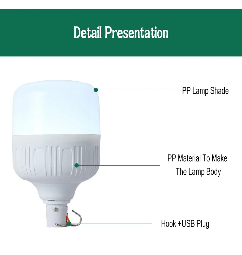 60W 80W Camping Light USB Rechargeable LED Emergency Lamp Outdoor Portable Lanterns with Hook for BBQ Tents Battery Bulb