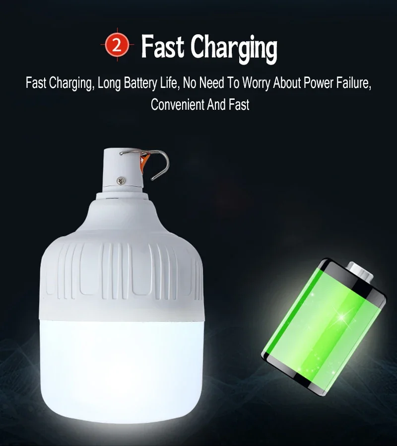 60W 80W Camping Light USB Rechargeable LED Emergency Lamp Outdoor Portable Lanterns with Hook for BBQ Tents Battery Bulb