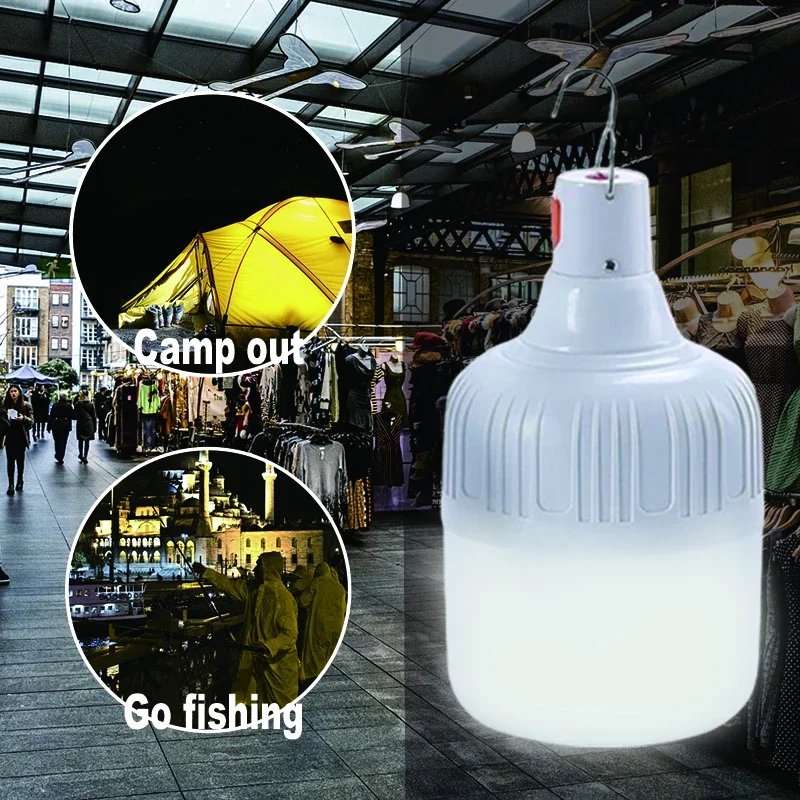 60W 80W Camping Light USB Rechargeable LED Emergency Lamp Outdoor Portable Lanterns with Hook for BBQ Tents Battery Bulb