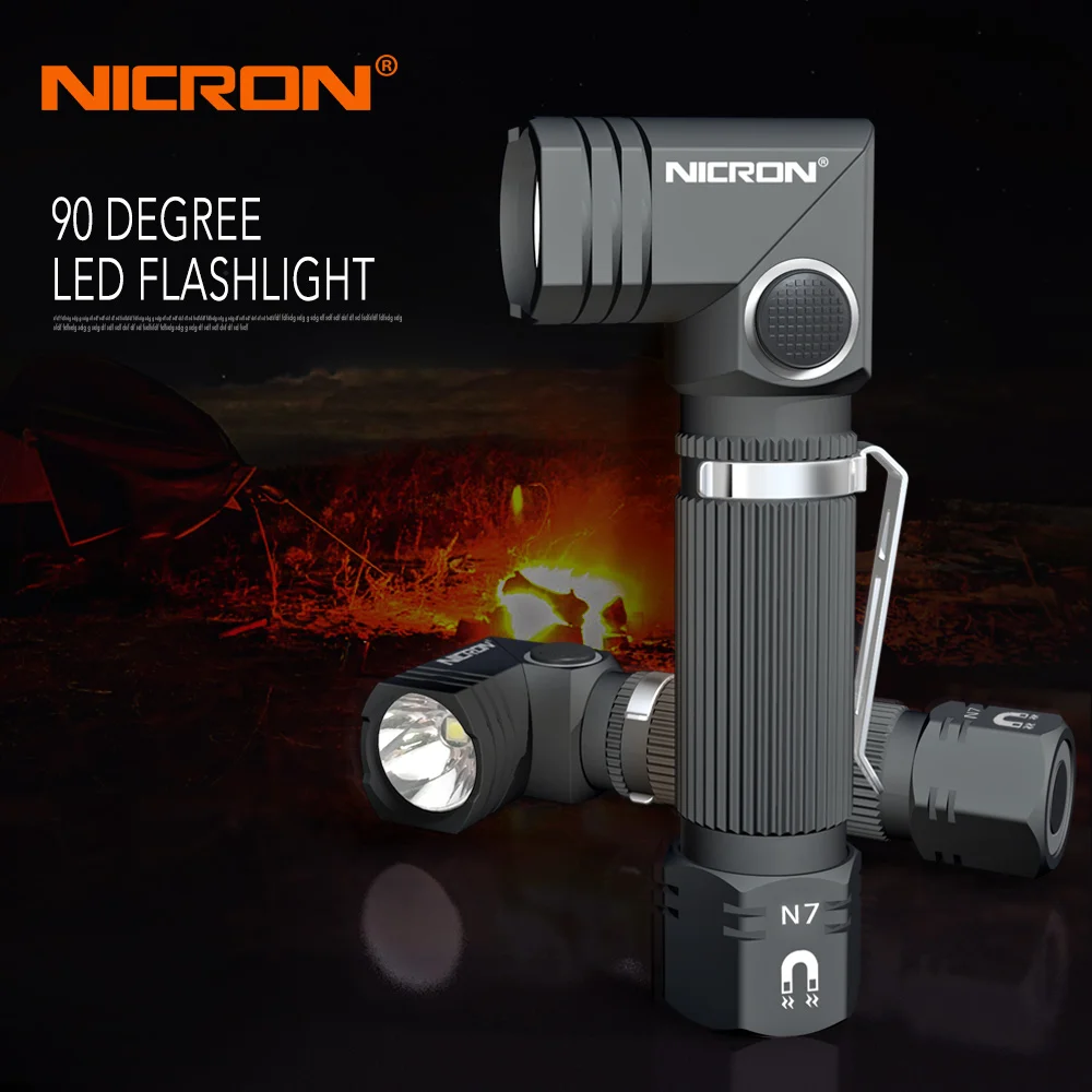 NICRON Led Flashlight Handfree Dual Fuel 90 Degree Twist Rotary Clip 600LM Waterproof Magnet Mini Lighting LED Torch Outdoor N7
