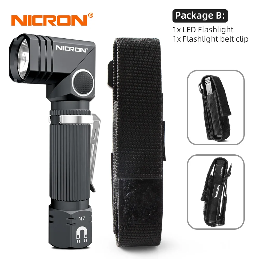 NICRON Led Flashlight Handfree Dual Fuel 90 Degree Twist Rotary Clip 600LM Waterproof Magnet Mini Lighting LED Torch Outdoor N7