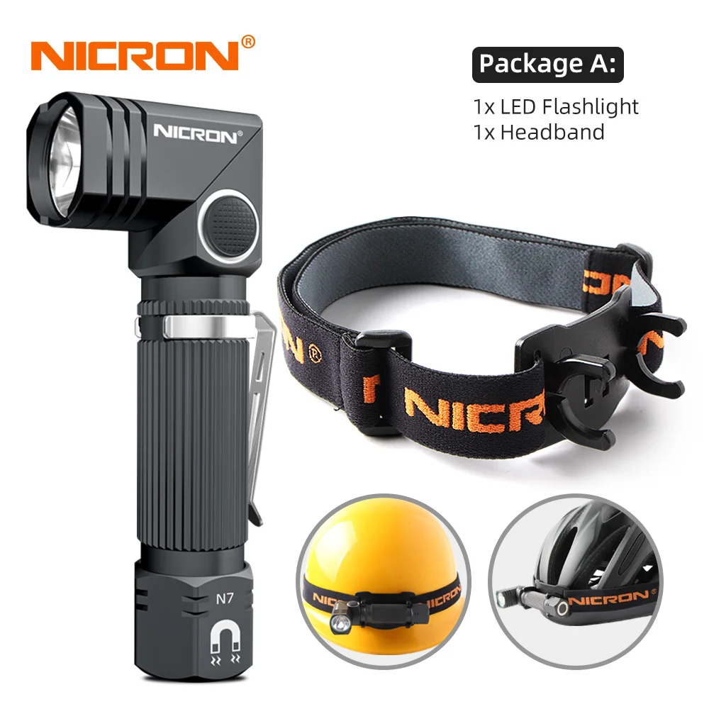 NICRON Led Flashlight Handfree Dual Fuel 90 Degree Twist Rotary Clip 600LM Waterproof Magnet Mini Lighting LED Torch Outdoor N7