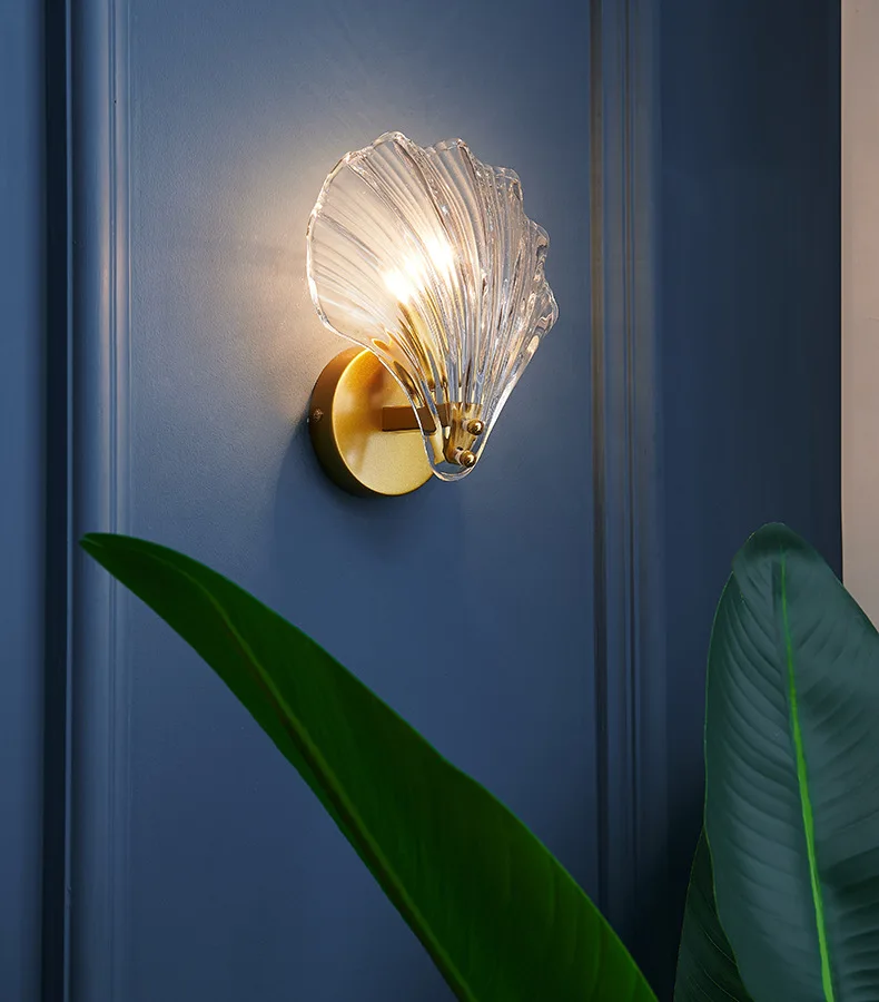 Nordic Simple Glass Shell Wall Lamp Bedroom Living Room Corridor Wall Light E14 Bedside Lamps Indoor Decoration Fixtures