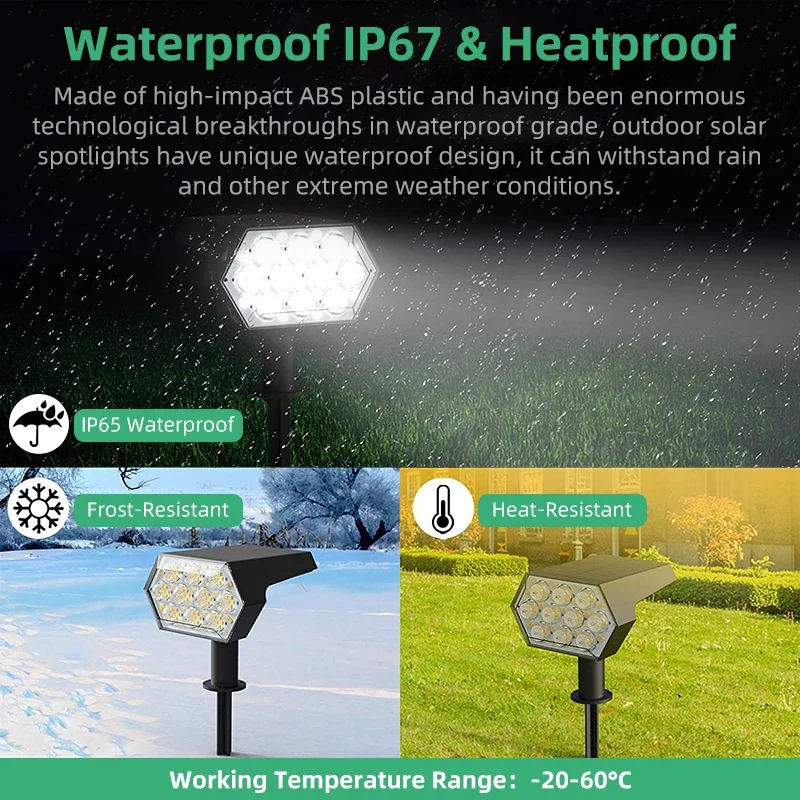 Solar Lights Outdoor 92 LED Solar Spot Lights Outdoor IP67 Waterproof Solar Garden Lights 2 In 1 for Yard Garden Porch
