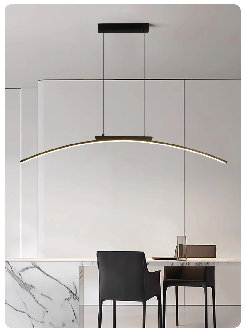 Contemporary Dining Room Pendant Light Sleek LED Arc Hanging Lamp Adjustable Brightness Energy Efficient Ideal for Kitchen Resta