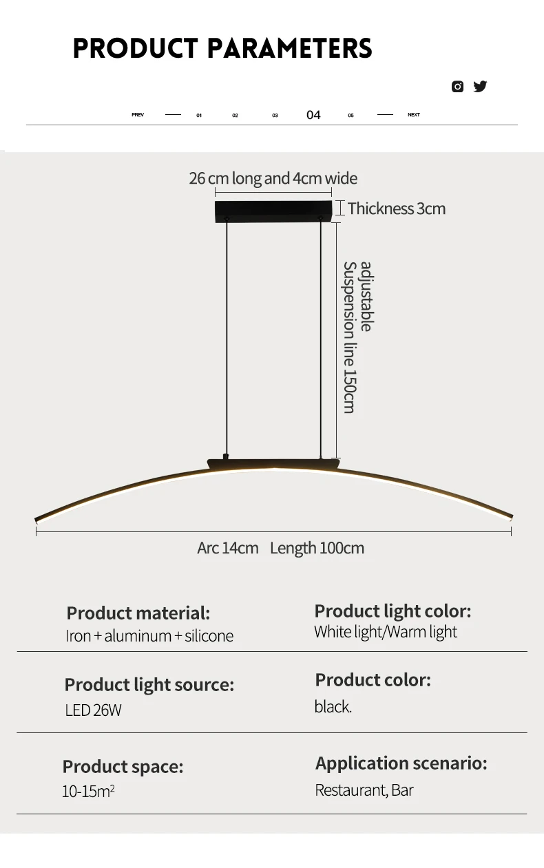 Contemporary Dining Room Pendant Light Sleek LED Arc Hanging Lamp Adjustable Brightness Energy Efficient Ideal for Kitchen Resta