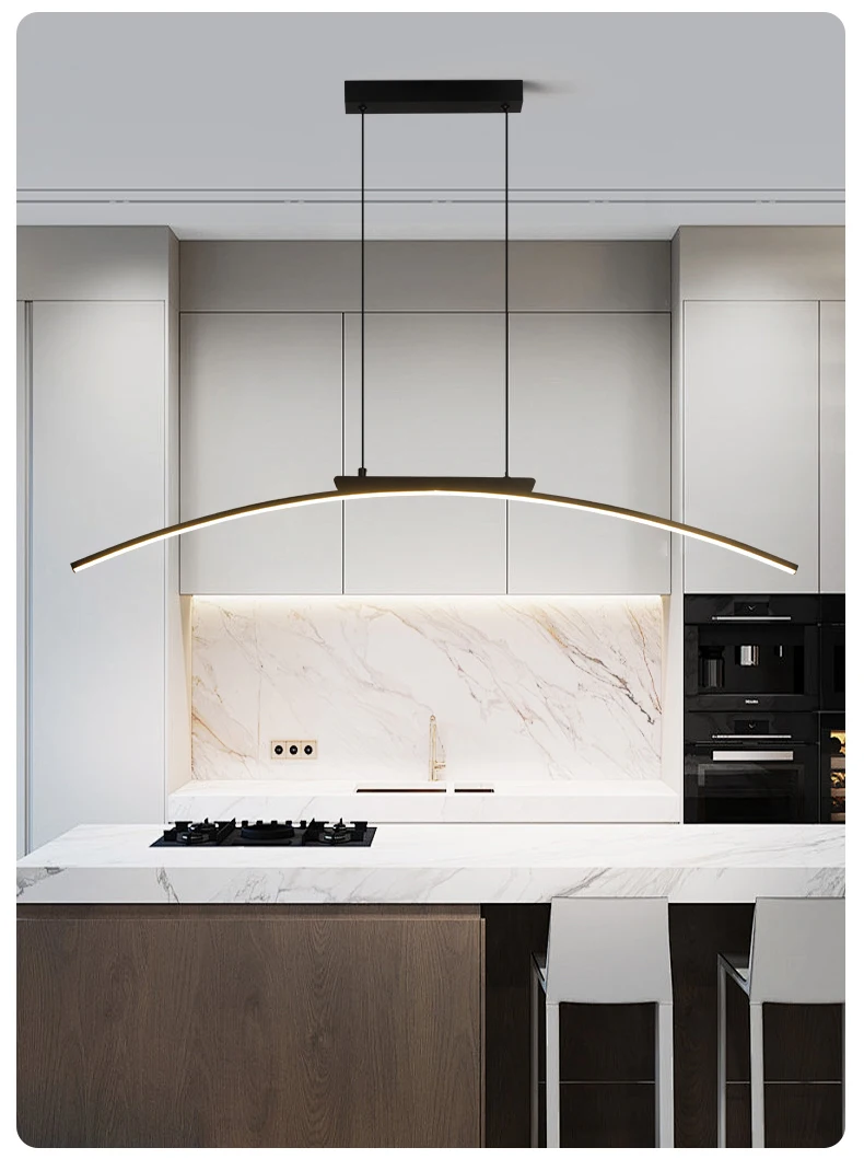 Contemporary Dining Room Pendant Light Sleek LED Arc Hanging Lamp Adjustable Brightness Energy Efficient Ideal for Kitchen Resta