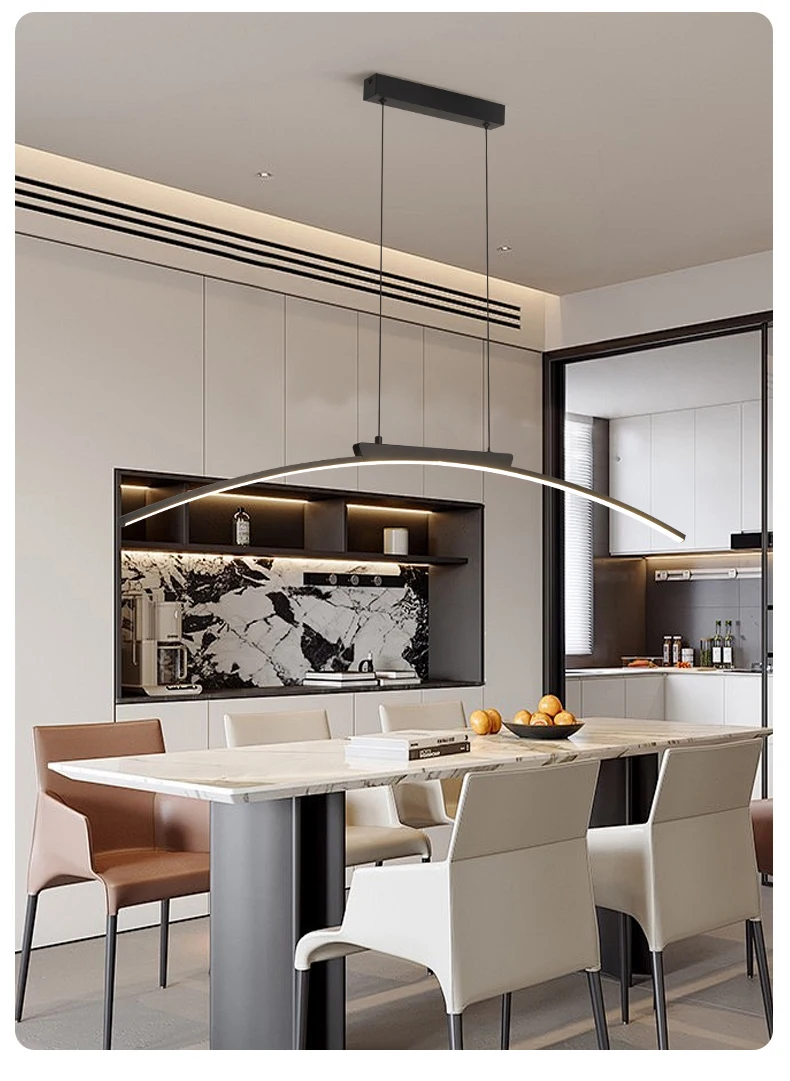 Contemporary Dining Room Pendant Light Sleek LED Arc Hanging Lamp Adjustable Brightness Energy Efficient Ideal for Kitchen Resta