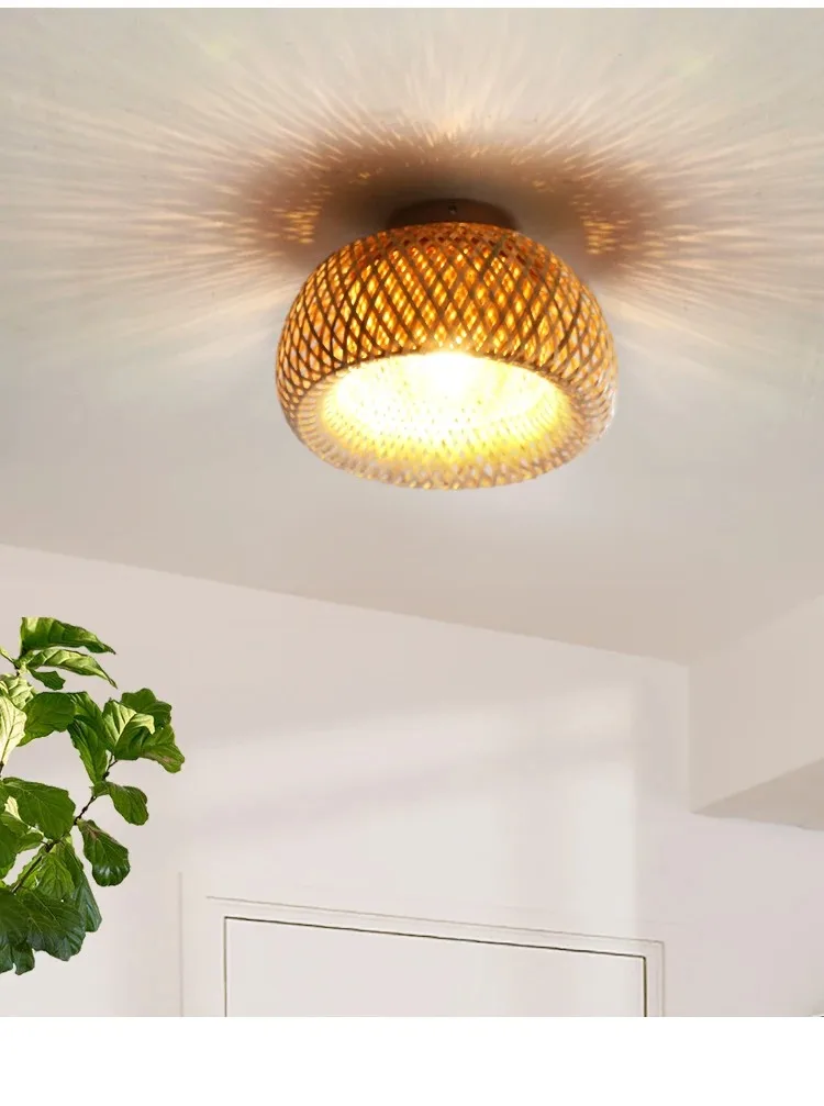 Retro Led Bamboo Woven Ceiling Lamp Corridor Aisle Living Room Ceiling Light E27 Woven Lamps Decorative Fixtures