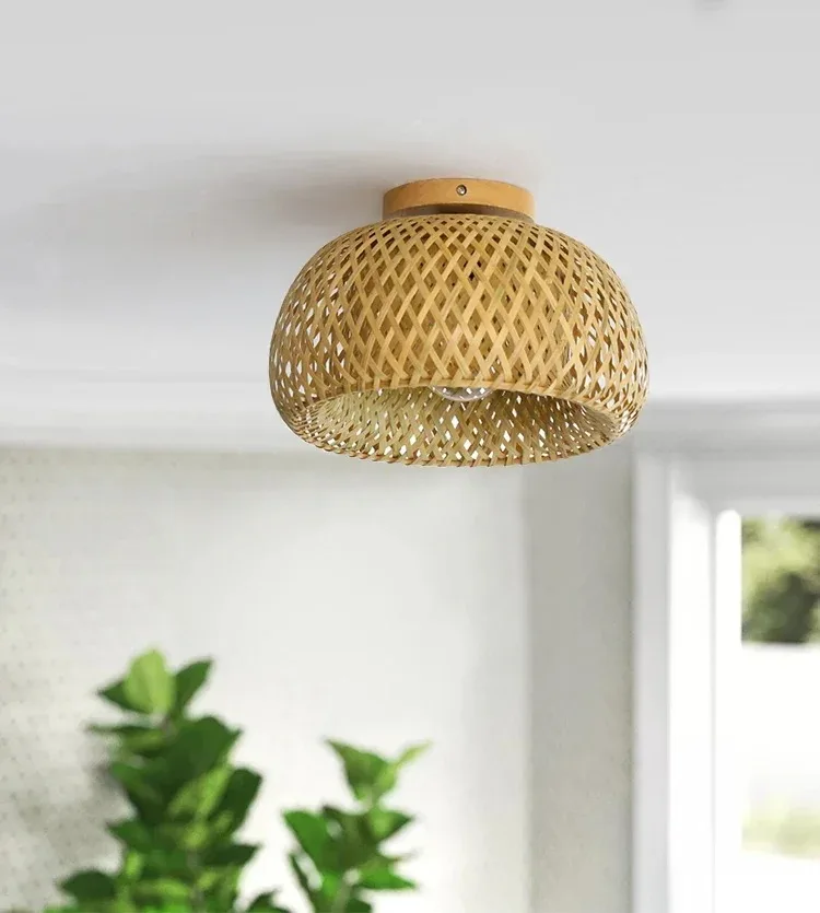 Retro Led Bamboo Woven Ceiling Lamp Corridor Aisle Living Room Ceiling Light E27 Woven Lamps Decorative Fixtures