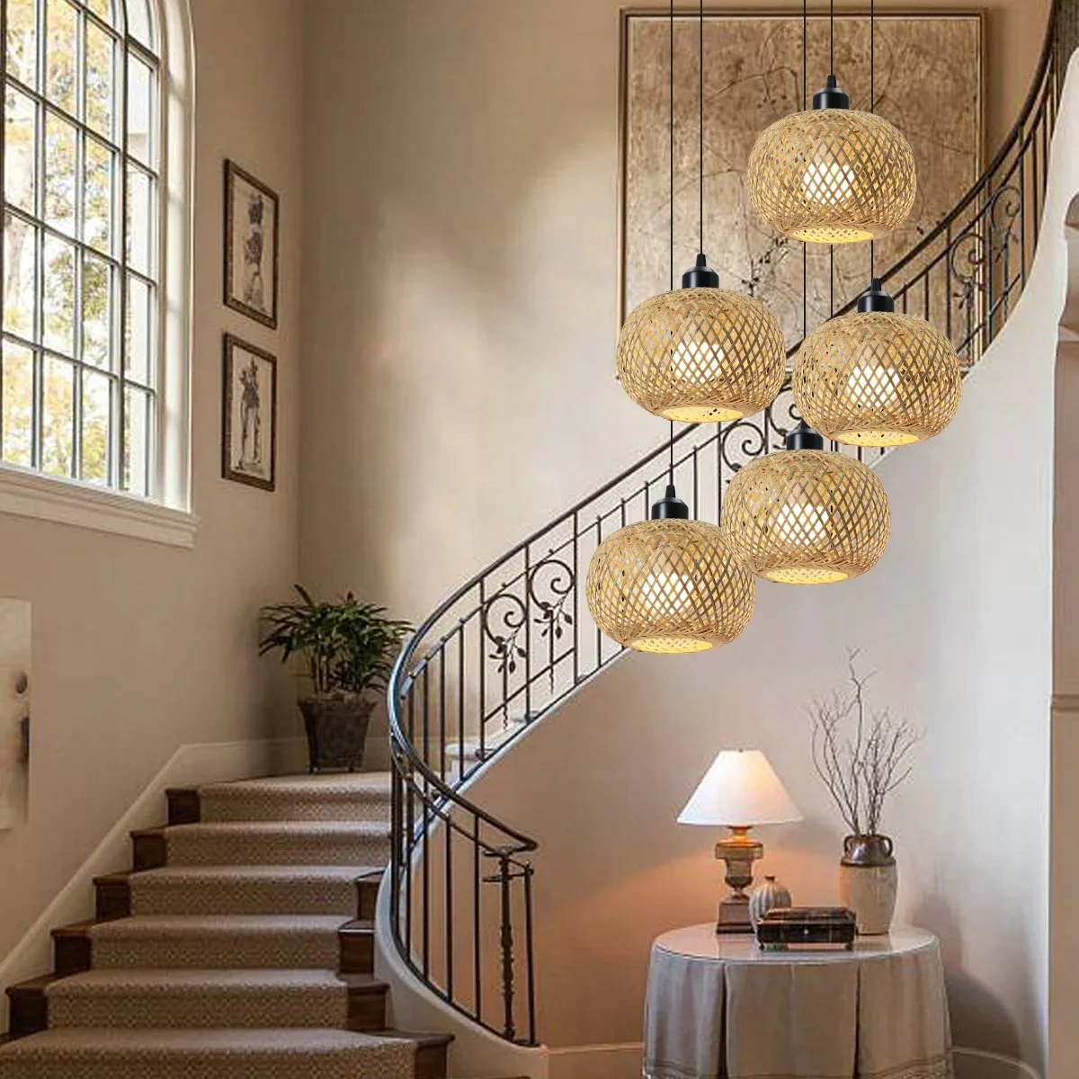 Retro Led Bamboo Woven Ceiling Lamp Corridor Aisle Living Room Ceiling Light E27 Woven Lamps Decorative Fixtures
