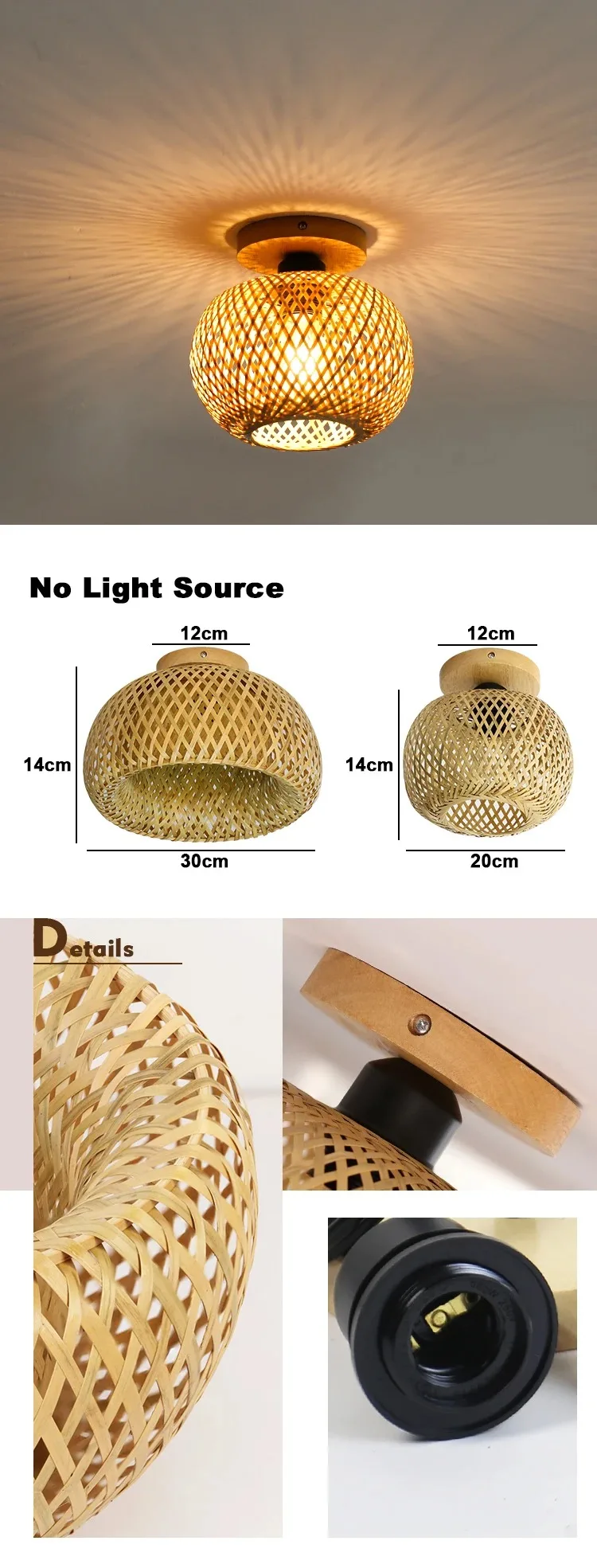 Retro Led Bamboo Woven Ceiling Lamp Corridor Aisle Living Room Ceiling Light E27 Woven Lamps Decorative Fixtures