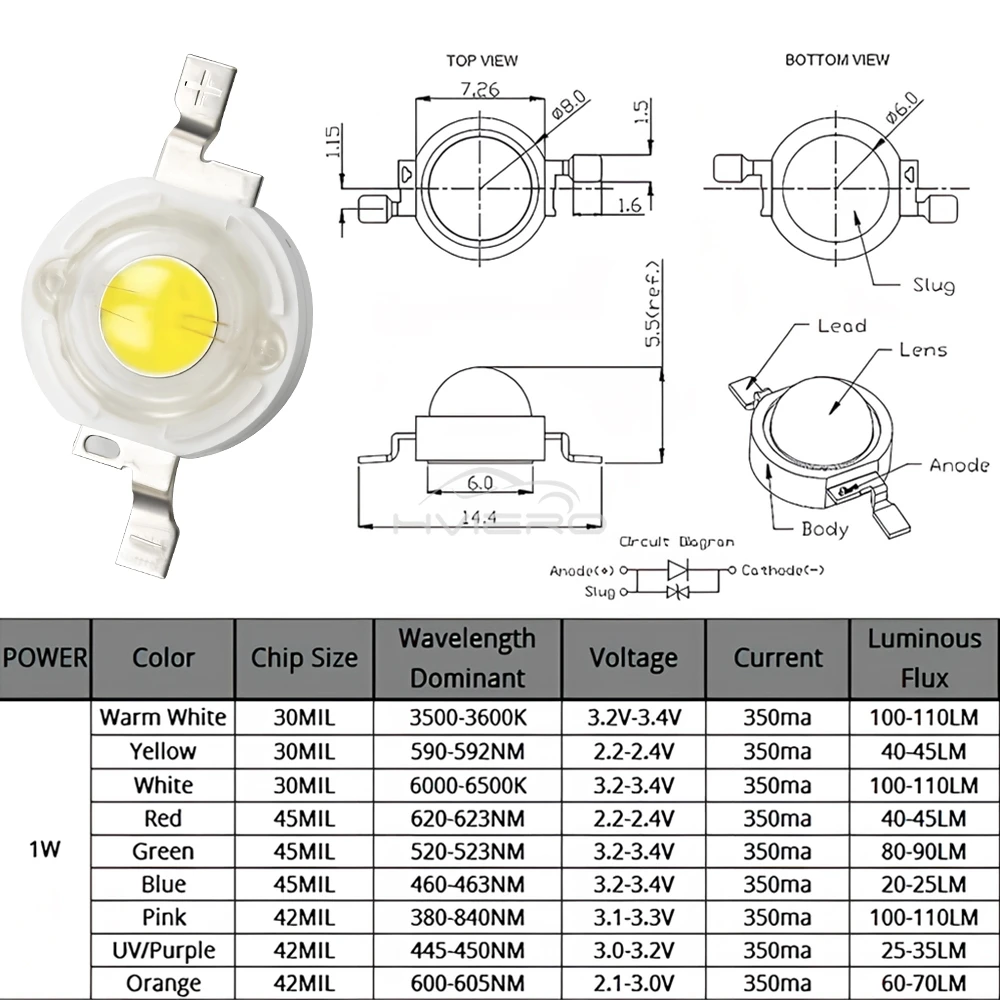 10Pcs 1W High Power LED Chip Lamp Bulb 110-120LM Bead Line Emitter Diode White Red Green Blue Yellow DIY Led Lights Decoration