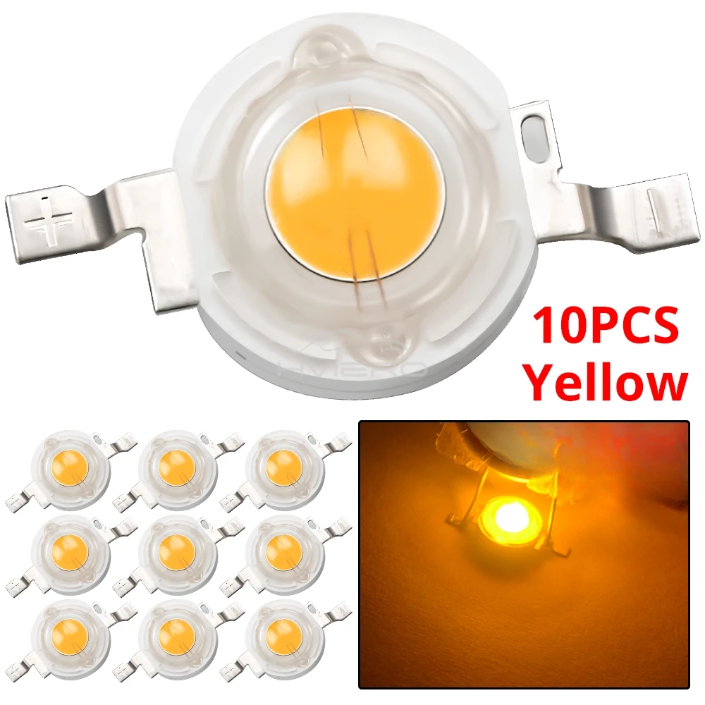 10Pcs DC 3V 3W High Power Light-Emitting Diode LEDs Chip SMD Lights Bead Emitter White Red Green Blue Yellow Bulb Diodes Lamps