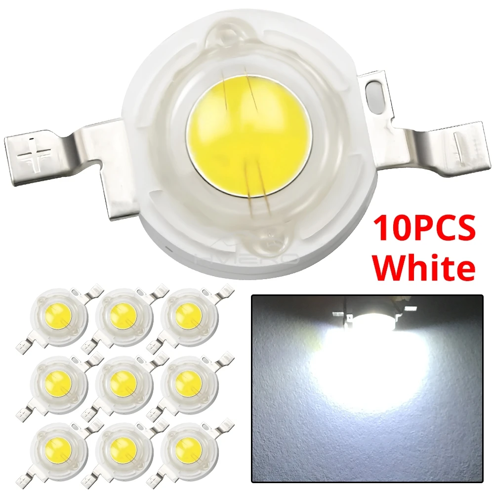 10Pcs DC 3V 3W High Power Light-Emitting Diode LEDs Chip SMD Lights Bead Emitter White Red Green Blue Yellow Bulb Diodes Lamps