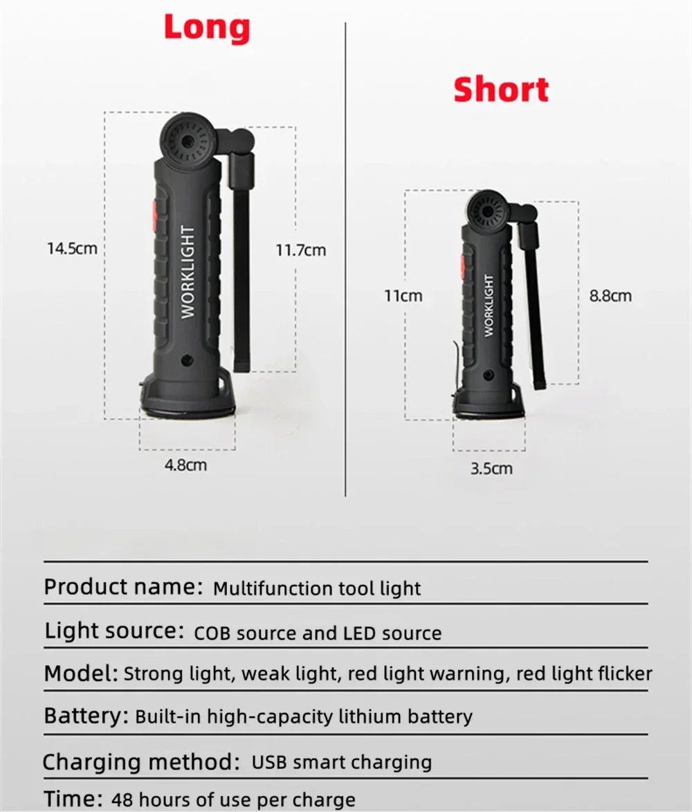 1/2/3/5Pcs Magnetic COB LED Flashlight Portable USB Rechargeable Work Light Hanging Lamp with Built-in Battery Camping Torch