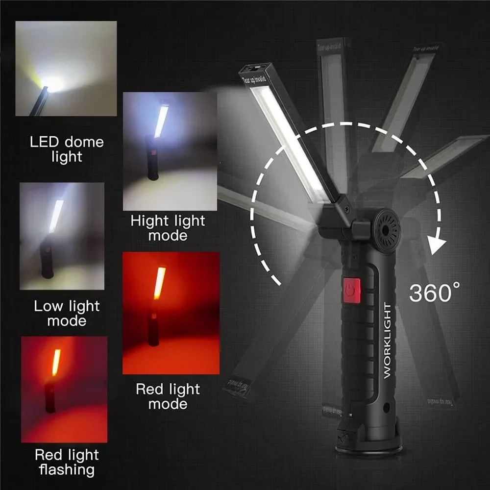 1/2/3/5Pcs Magnetic COB LED Flashlight Portable USB Rechargeable Work Light Hanging Lamp with Built-in Battery Camping Torch