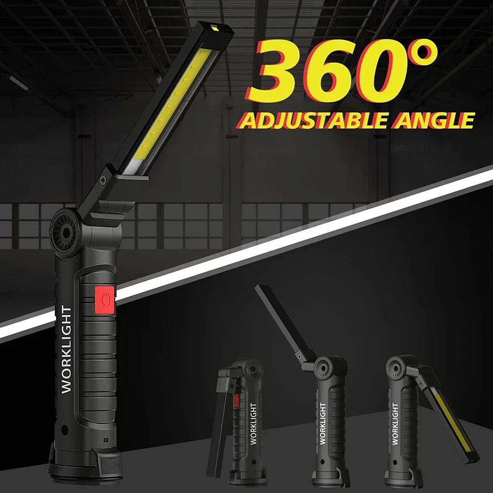 1/2/3/5Pcs Magnetic COB LED Flashlight Portable USB Rechargeable Work Light Hanging Lamp with Built-in Battery Camping Torch
