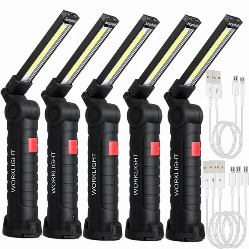 1/2/3/5Pcs Magnetic COB LED Flashlight Portable USB Rechargeable Work Light Hanging Lamp with Built-in Battery Camping Torch