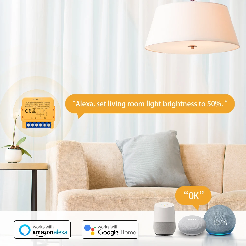 AVATTO WiFi/ZigBee Smart Dimmer Switch Module 1/2 Gang Dimmer Light Switch Module APP Remote Control For Tuya Alexa Google Home