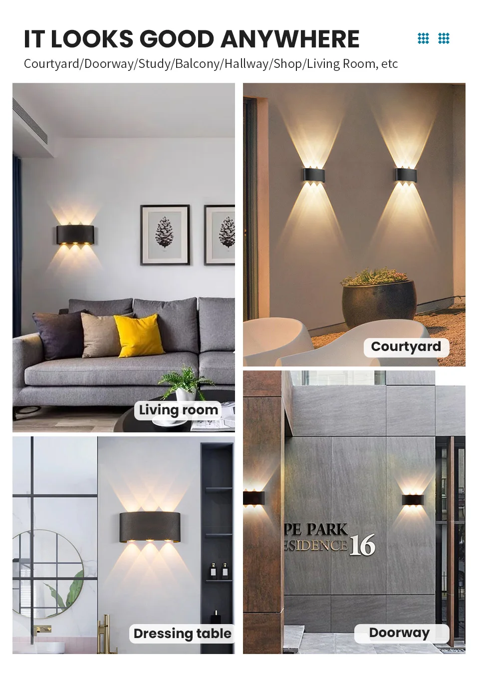 6W LED Wall Light Outdoor Waterproof Garden Fence Indoor Fashion Wall Lamp For Bedroom Bedside Living Room Stairs