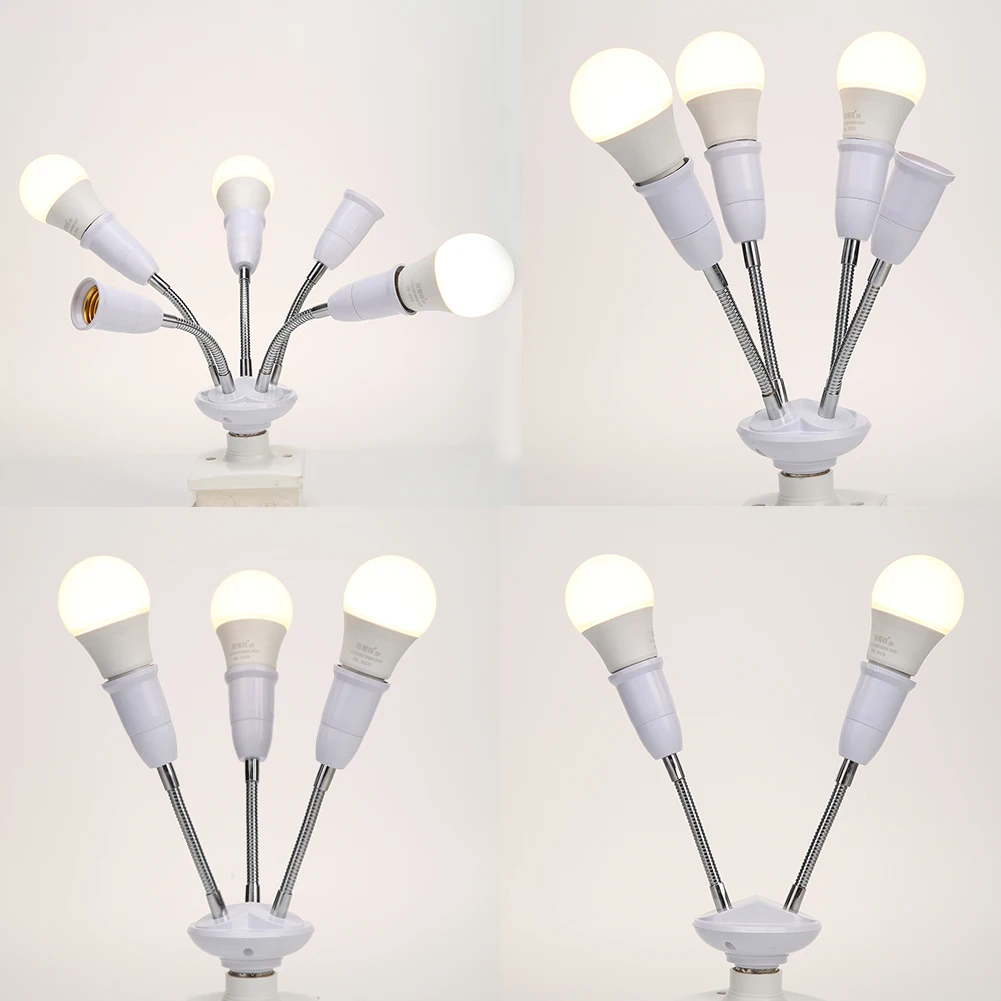 Universal E27 Lamp Base 85-285V Adjustable Tube LED Light Bulb Extension Lamp Holder 2/3/4/5Head Adapter Conversion Socket