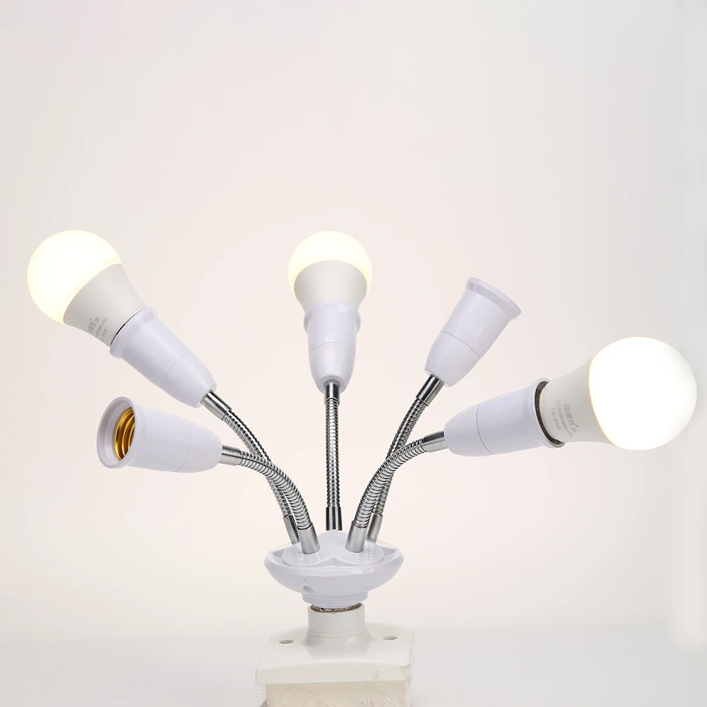 Universal E27 Lamp Base 85-285V Adjustable Tube LED Light Bulb Extension Lamp Holder 2/3/4/5Head Adapter Conversion Socket
