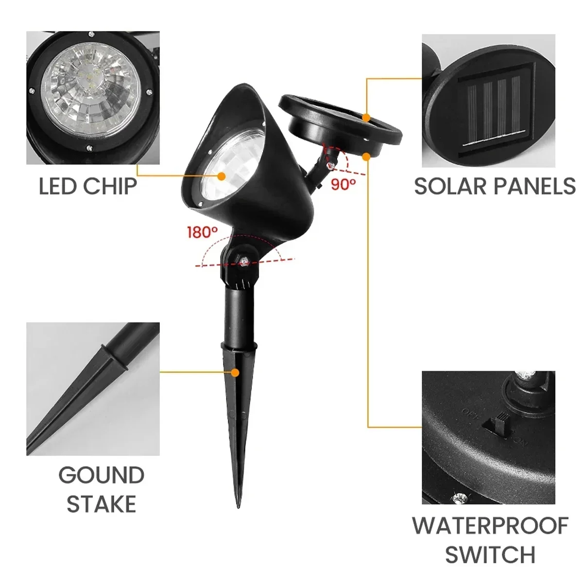9/4 LED Solar LED Light Spotlights Outdoor IP65 Waterproof Lights Brightness Adjustable for Garden Backyard Driveway Patio Decor
