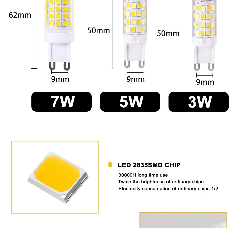 10PCS 7W 5W 3W Brightest G9 LED Lamp AC220V Ceramic SMD2835 LED Bulb Warm/Cool White Spotlight Replace Halogen Light Wholesale