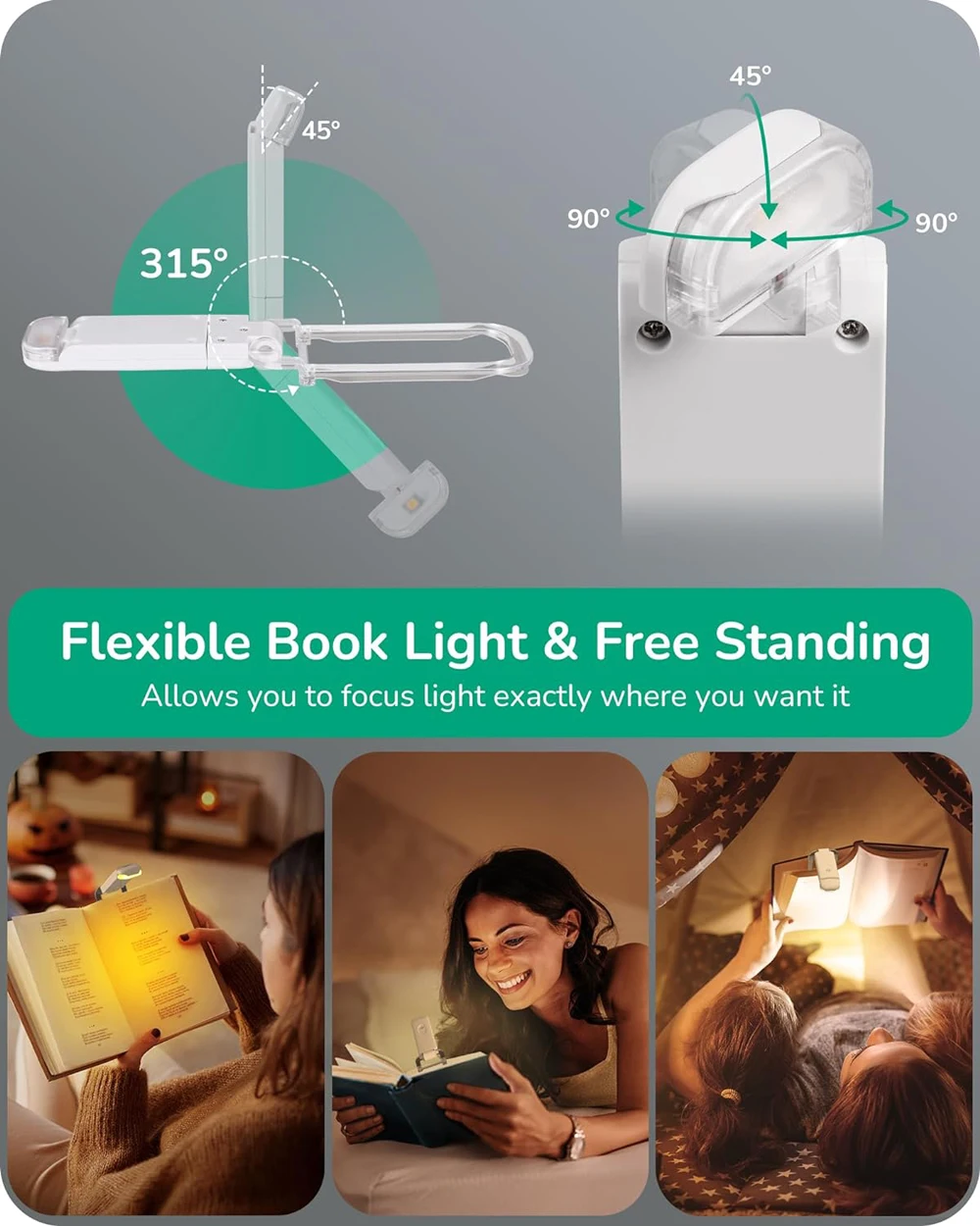 Book Light LED USB Rechargeable Reading Light Eye Protection Night Light Portable Clip Desk Light Bookmark Read Light