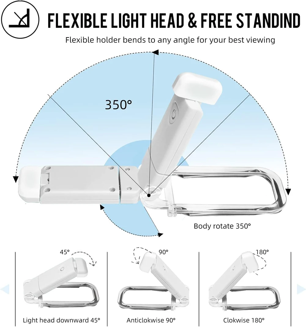 Book Light LED USB Rechargeable Reading Light Eye Protection Night Light Portable Clip Desk Light Bookmark Read Light