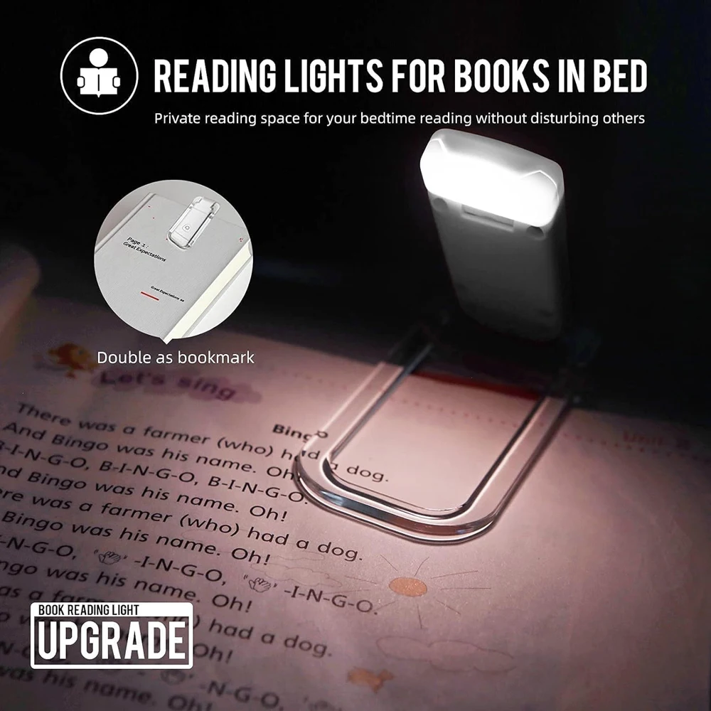 Book Light LED USB Rechargeable Reading Light Eye Protection Night Light Portable Clip Desk Light Bookmark Read Light