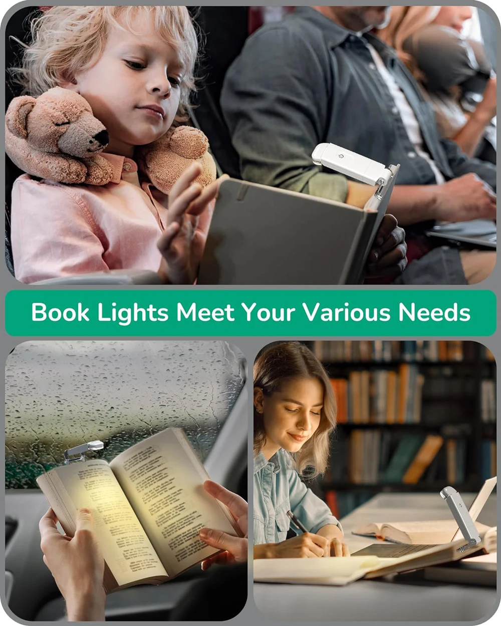 Book Light LED USB Rechargeable Reading Light Eye Protection Night Light Portable Clip Desk Light Bookmark Read Light