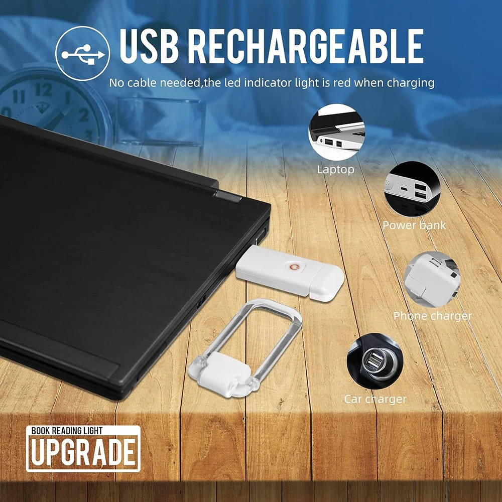 Book Light LED USB Rechargeable Reading Light Eye Protection Night Light Portable Clip Desk Light Bookmark Read Light