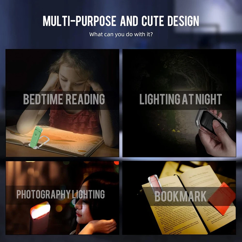 Book Light LED USB Rechargeable Reading Light Eye Protection Night Light Portable Clip Desk Light Bookmark Read Light