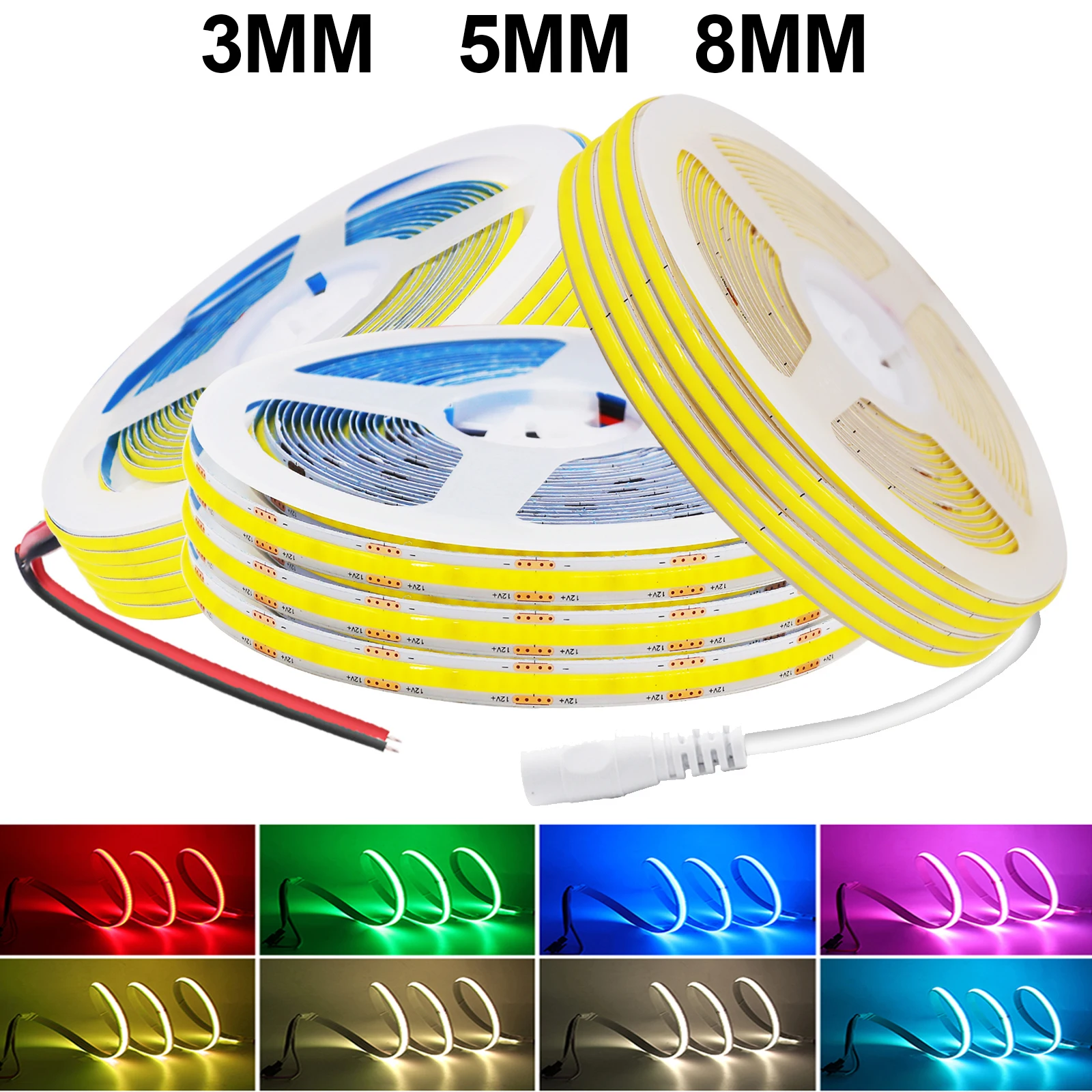 DC5V USB COB LED Strip 3mm 5mm 8mm Width 12V 320LEDs Flexible LED Strip Light with Adhesive High Density Linear Lighting