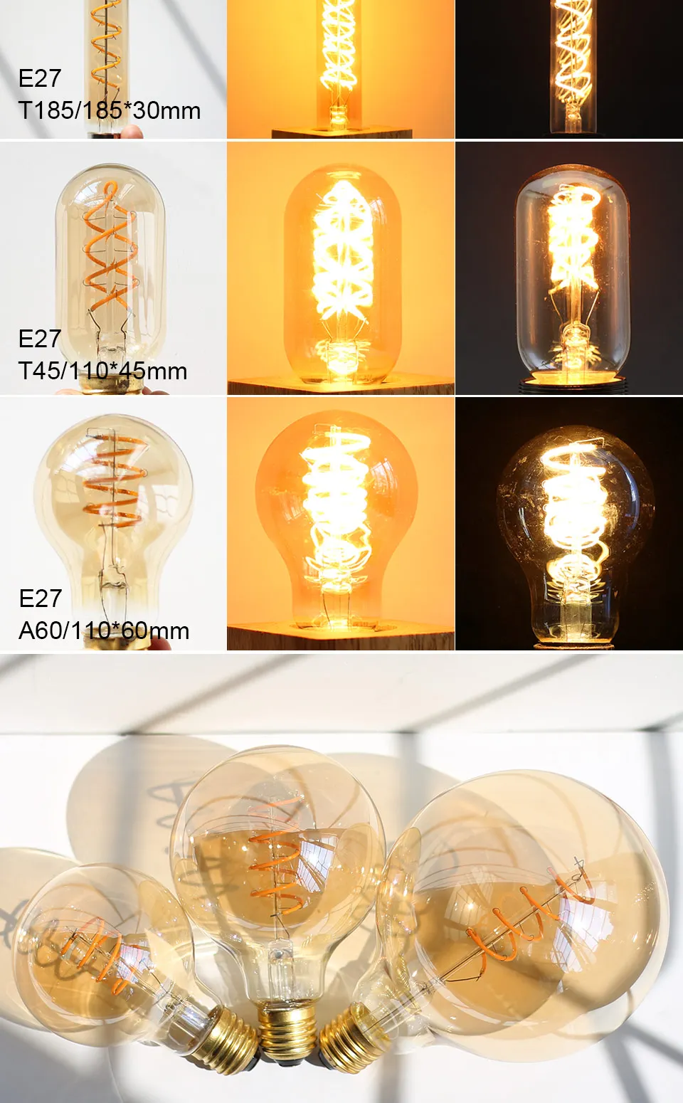 Retro Edison E27 E14 LED Light Bulb 220V Diamond Love ST64 A60 G80 G95 G125 T185 Vintage Glass Bulb Lamp For Home Decor Lighting