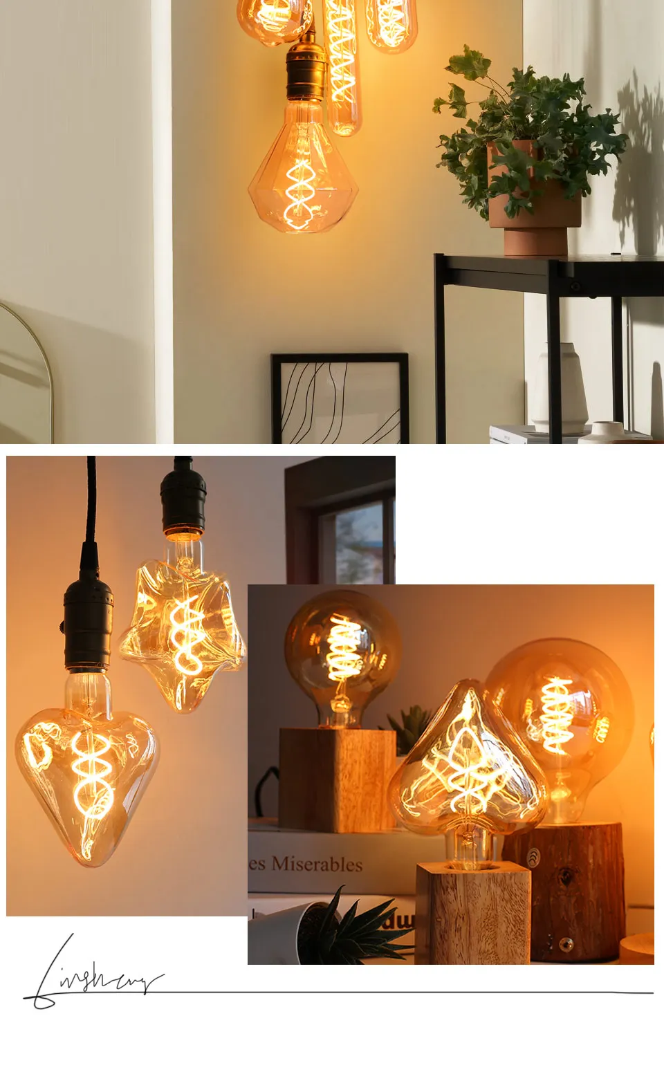Retro Edison E27 E14 LED Light Bulb 220V Diamond Love ST64 A60 G80 G95 G125 T185 Vintage Glass Bulb Lamp For Home Decor Lighting