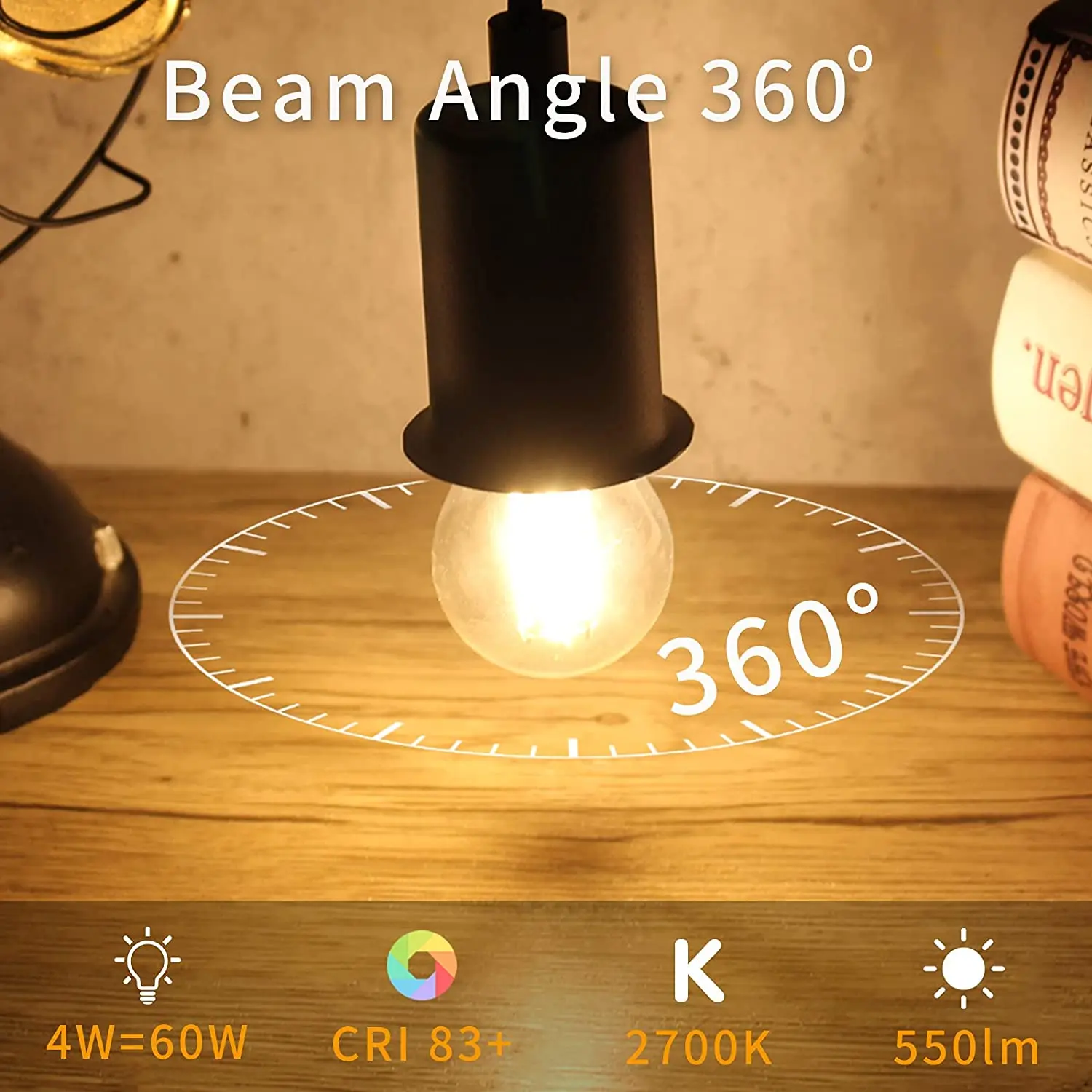 Vintage G45 Edison Led Light Bulb E27 4W 6W Filament Ball Lamp Warm White 2700K Amber Glass Dimmable Mini Globe Bulb For Pendant