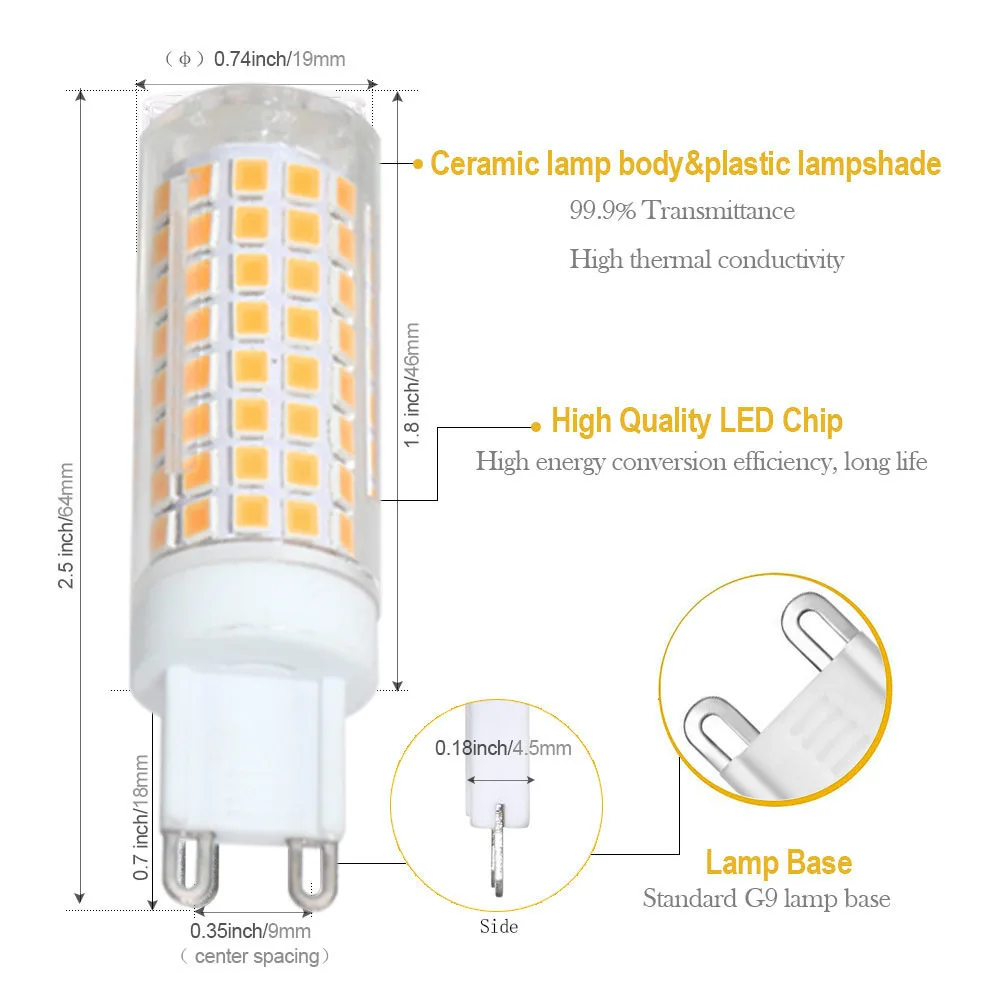10Pcs G9 LED Corn Wick Bulbs 9W 15W 20W 25W 136 LEDs Ceramic Material No Flicker 110-220V Insertion Height Lighting Bulb