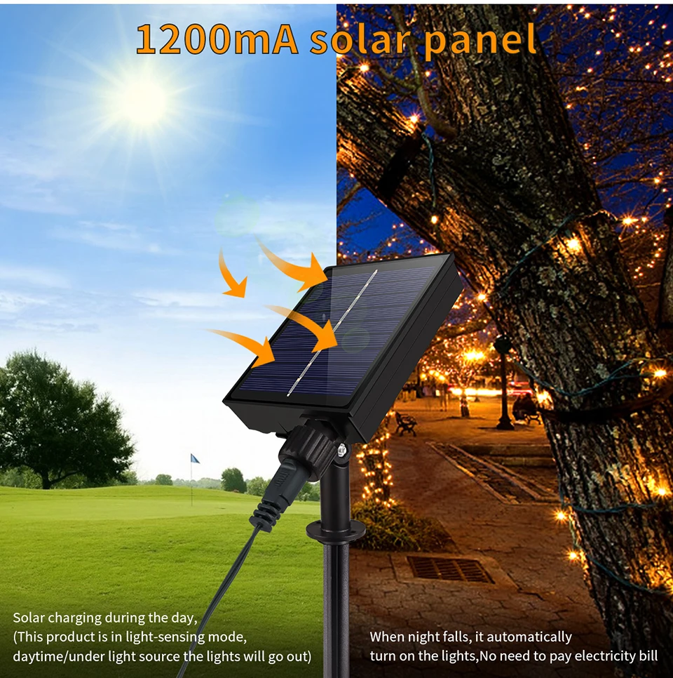 100M 1000 LEDs Fast Charge Solar Led Fairy Light Led Waterproof Outdoor String Lights Christmas Garland For Garden Party Decor